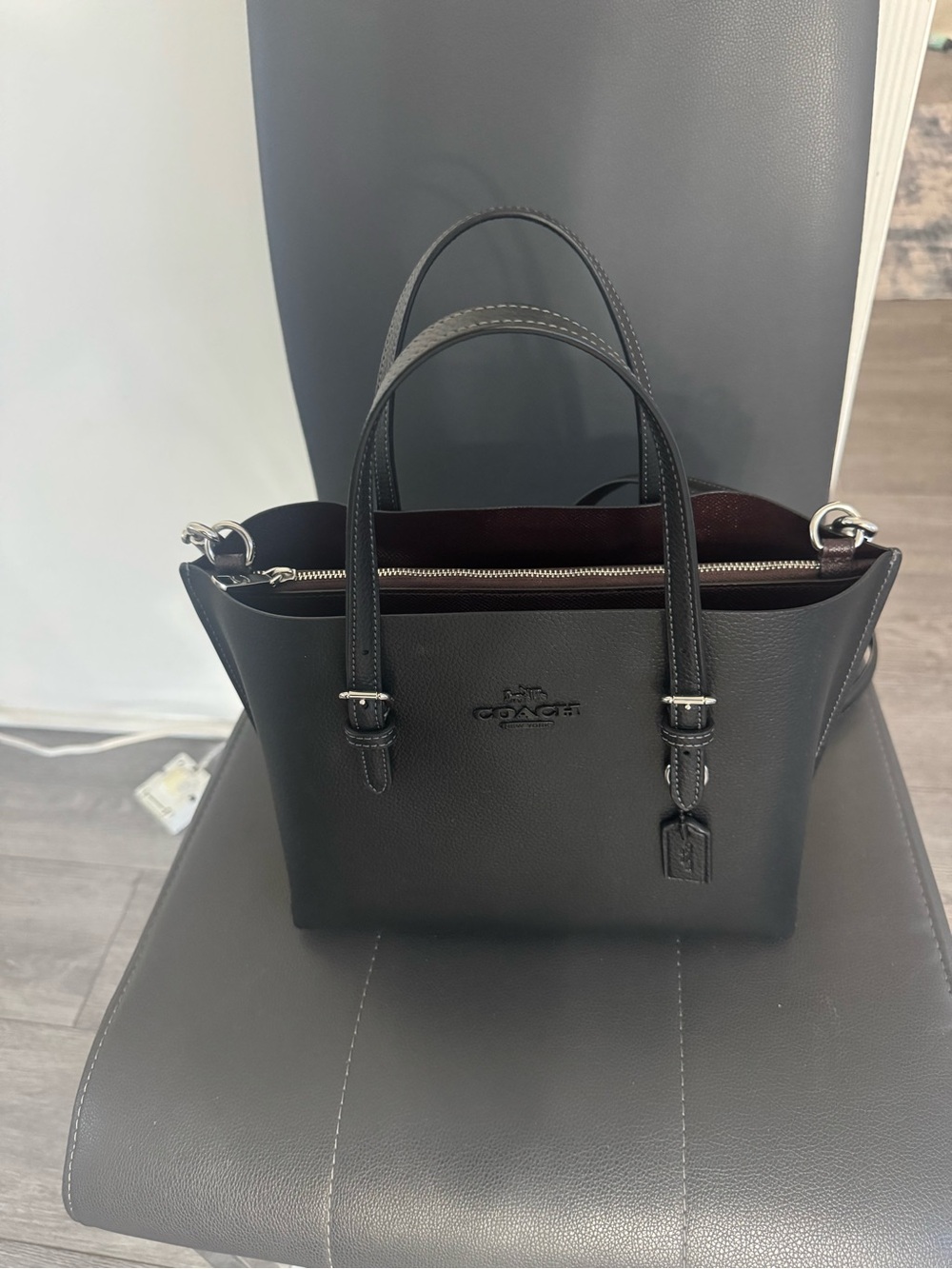 Coach Black Pebbled Leather Tote with Removable Crossbody Strap - Picture 7 of 12